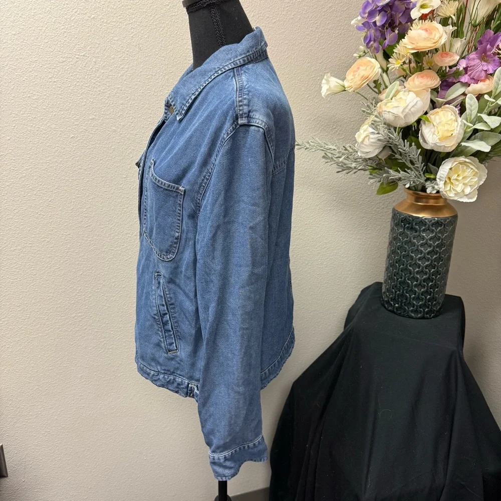 Jones New York Sport Denim Utility Jacket Large Blue Button Front Vintage 90s - Picture 6 of 12